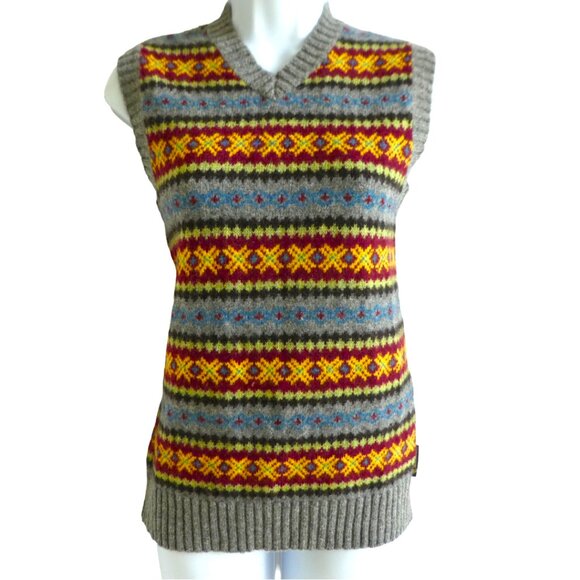 LaMBSWooL Abercrombie & Fitch Fair Isle Sweater Vest Grey...